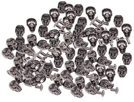 Trimming Shop Totenkopf-Nieten mit Nadel, Metall-Schädelkopf-Nieten für Lederjacke, Kleidung, Dekoration, DIY-Handwerksprojekte, Punk- und Gothic-Zubehör, 9 mm x 15 mm, Gunmetal, 100 Stück