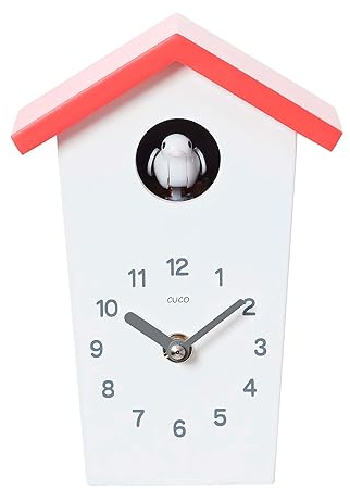 Cuco Clock Mini Kuckucksuhr HOCHHAUS 17,0 × 12,4 × 9,0cm, Wanduhr, Moderne Schwarzwalduhr, Wanduhr mit Nachtruhefunktion, Kuckucksruf Vogelstimme, Quarzuhrwerk