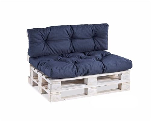 Gutekissen® Palettenkissen, Gartensofakissen, Gesteppte Kissen gefüllt mit granuliertem Poulirette-Schaum, viele Farben und Größen PPI (Set (Sitzkissen 120x80 +Rückenlehne 120x40), Dunkelblau)