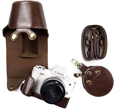 Kinokoo Housse de Protection en Cuir synthétique pour Appareil Photo Canon EOS M50 / EOS M50 Mark II - Étui de Protection pour Objectif de 15 à 45 mm - Café