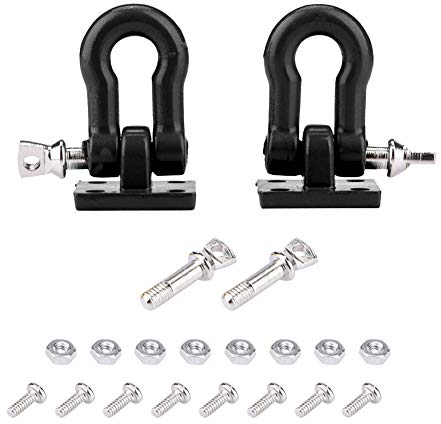 2 Stücke RC Anhänger Haken, 1/10 Abschleppösen Anhänger Heavy Duty Schäkel Set für D90 Axial SCX10 RC Crawler Auto(Schwarz)