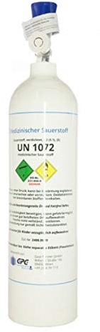 Medizinischer Sauerstoff 2 Liter Aluflasche superleicht, med. O2 nach AMG GOX, 200 bar, NEU & VOLL