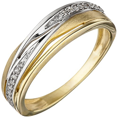 Jobo Damen-Ring aus 8 Karat 333 Gold Bicolor mit 18 Zirkonia Größe 60