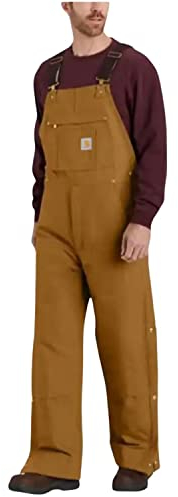 Carhartt Men's Loose Fit Firm Duck Insulated Bib Overall, Brown, XX-Large