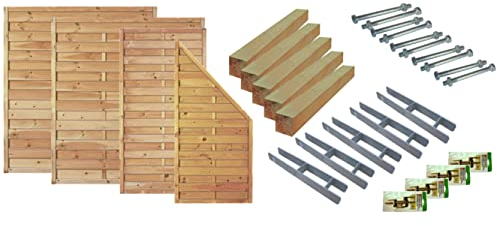 TETZNER & JENTZSCH Zäune Manhatten 1 I Sichtschutz Zaun 180 x 180cm Graugrün I Gartenzaun aus Holz für den Sichtschutz I Zaun mit Lamellenwand I Gartenzaun Komplettset mit Trennwand für den Windschutz