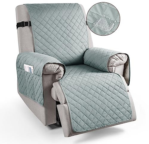TAOCOCO Recliner Slipcovers,100% Waterproof Recliner Chair Covers with Pockets,Sofa Slipcover for Recliner Chair,Chair Non Slip Cover for Pets/Kids with Elastic Strap (Mint Green,Triple Non-slip)