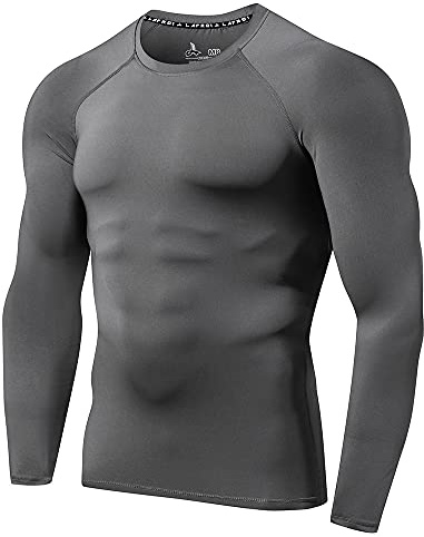 LAFROI Men's Long Sleeve UPF 50+ Baselayer Performance Compression Shirt Rash Guard-CLY08 Grey Size SM