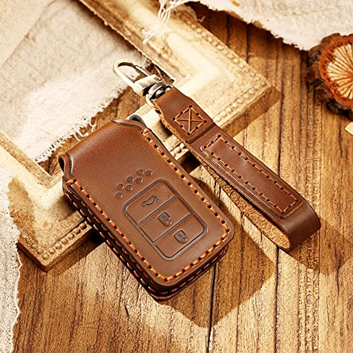 HIBEYO Étui de Protection pour clé de Voiture en Cuir pour Honda CR-V Jazz Civic HR-V Porte-clés télécommande Accessoire de Voiture C Marron
