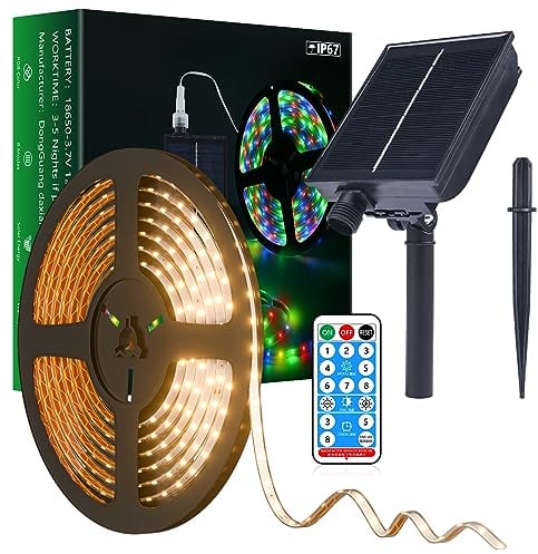 MIWATT IP67 Solar 5M LED Streifen Außen, Warmweiß LED Strip 280 LEDs, Solar LED Streifen,Warmweißes LED Lichter für Gartenbäume Zuhause Weihnachten Urlaub Terrasse Partydekoration