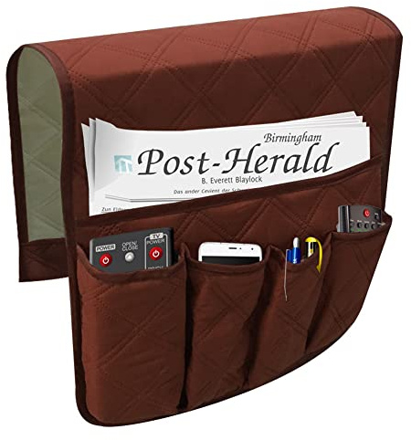 Sofa Chair Couch Armrest Organizer Hanging,5 Pockets Non-Slip Armchair Storage Bag Sofa Couch Armrest Cover Double Sided Organizer for Tablet, Phone,Glasses,Book,Magazines, TV Remote Control