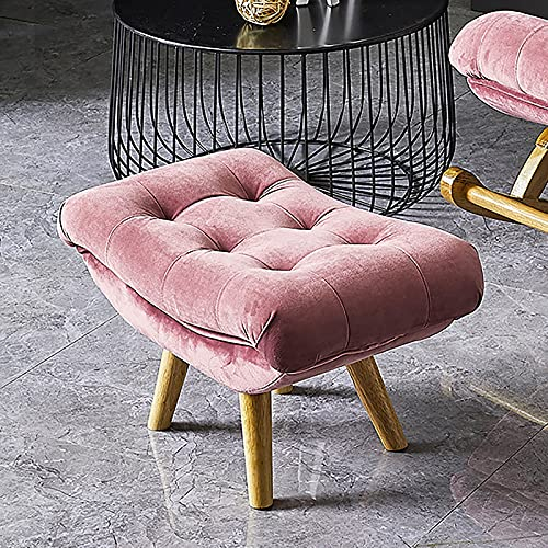 W&X Modernen Sitzhocker Sitzpouf Mit Holzbeine,Gepolstert Samt Sitzpouf,Bequem Ruhe Polsterhocker Couch Hocker Für Wohnzimmer Schlafzimmer-Rosa 60x35x30cm(24x14x12inch)