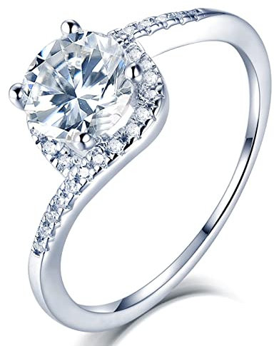 Aotiwe Ring 925 Silber Damen, Schmuck Damen Weihnachten 4 Klauen Im Klassischen Stil Silber mit Rundschliff Moissanit Größe 49 (15.6)