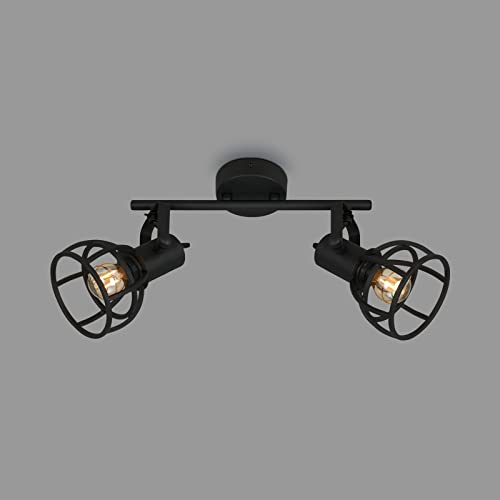 BRILONER Leuchten Deckenlampe retro mit Gitterschirm, 2-flammige Deckenleuchte vintage, E14 Fassung max. 25 Watt, verstellbare Lampenschirme, rustikaler Deckenspot aus Stahl, Schwarz 2669-025