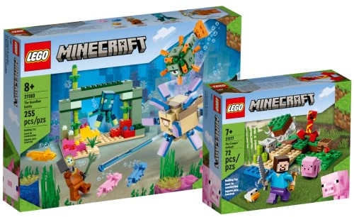 Lego Minecraft Set - Das Wächterduell 21180 + Der Hinterhalt des Creeper 21177, Bauset für Kinder ab 8 Jahren