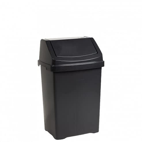 JMS we create smile 8L/25L/50L Litre Swing Lid Bin Waste Recycle Plastic Dustbins Kitchen, Home, Office, Bathroom Rubbish Trash Refused Bins (Black, 25L)