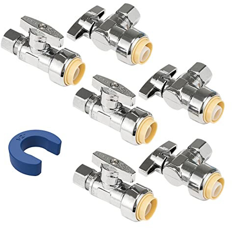 WMAXPFIT Stop Water Shut Off Valve - 3pcs 1/2 Push Fit x 3/8 OD Straight & 3pcs 1/2 Push Fit x 3/8 ODAngle Stops For PEX, CPVC, Copper, LF Brass