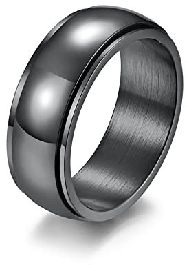Stfery Vintage Ringe, Ring Zeigefinger Damen Edelstahl 54 Schwarz Drehbar Ringe Zubehör für Frauen Männer Paare