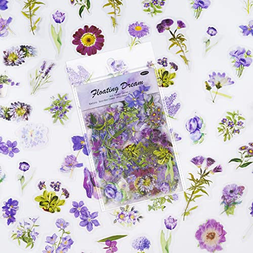 100 Stück Natürliche Blumen-Blätter-Aufkleber, Transparente Dekorative Aufkleber mit Vintage-Blumenpflanzen, Scrapbook-Aufkleber für Junk-Journal, DIY-Kunsthandwerk, Fotoalbum, Planer, Kalender