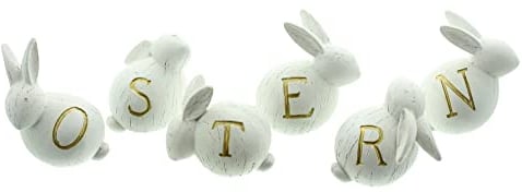 FRANK FLECHTWAREN Hase Osterbande im 6er Set, Osterdeko, Weiß/Gold Höhe 8 cm