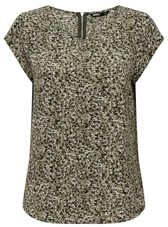 ONLY Damen Einfarbige Kurzarm Bluse Basic Rundhals Ausschnitt Blusen T-Shirt Blouse Oberteil ONLVIC, 15161116 ,Duffel Bag/Aop:tanya Flower ,34
