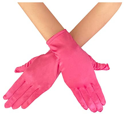AUSUAYA Guanti corti in raso per le donne, guanti da sposa lunghi al polso degli anni '20 per festa di ballo serale/chiesa/matrimonio GB-WG-S-G1, Rosa, Taglia unica
