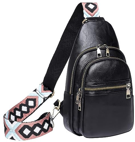 MUKEMUHE Kleine Schultertasche für Damen, Leder, Umhängetasche, Bauchtasche, Brusttasche für Damen, 01-Schwarz