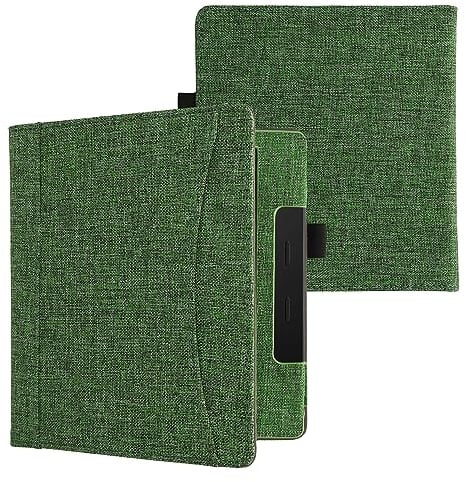 kwmobile Coque Liseuse Compatible avec Amazon Kindle Oasis 10. Generation - Étui à Rabat en Tissu avec Fermeture Magnétique - Vert
