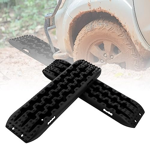 COSTWAY Tappetino di Trazione 2 Pezzi, Carico 10T, Piastre di Trazione per SUV Camper Auto Camion, Tavola di Recupero per Piste Offroad, per Sabbia, Neve, Fango (Nero, 107 x 31 x 7 cm)