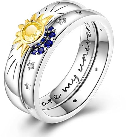 QIKAOLA 925 Sterling Silber Frauen Ringe: Mond Stern Evil Eye Bunte Vintage Cubic Zirkonia Stapelbare Statement Ringe für Frauen Größe 6-9