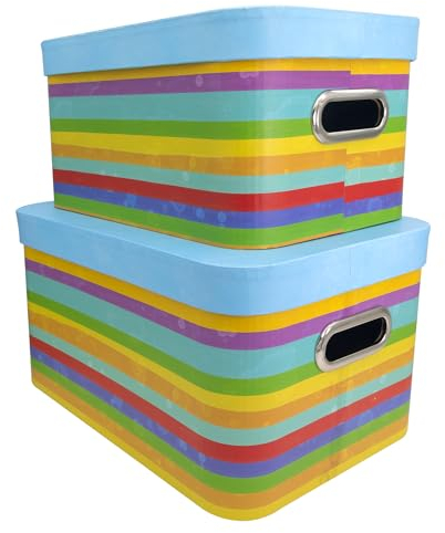 Idena 50067 - Geschenkbox mit Deckel und Metallgriffen, 2 Stück in verschiedenen Größen, Geschenkschachteln mit bunten Streifen
