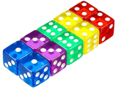 10 Pezzi Dadi, 16mm Dadi Gioco 6 Facce, per Giochi da Tavolo, Insegnare i Matematici (5 Colori)