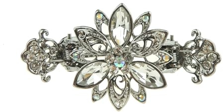Pince à cheveux vintage en métal argenté et cristal 7 cm pour fête de mariage, demoiselle d'honneur, anniversaire, accessoire pour cheveux, bouledogue, crabe, pieuvre, pince à cheveux (transparent)