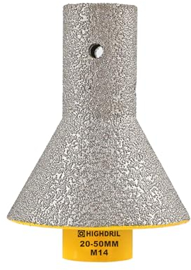 HIGHDRIL - Fresa avellanada de diamante para aumento de agujeros de 20 – 50 mm, modelado, corte en porcelana, cerámica, azulejos, granito, mármol, cuarzo (rosca M14)
