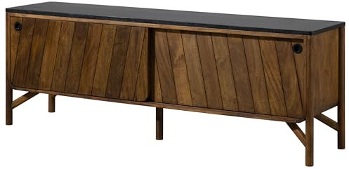 MASSIVMOEBEL24.DE | LOS Angeles Sideboard aus Massivholz #207 | aus Mangoholz - braun/schwarz geölt | 4 Fächer hinter Schiebetüren | 185x45x65 cm | Kommode mit schwarzer Granit Platte