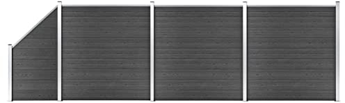 ARKEM Zaunelement Set WPC 619x(105-186) cm Schwarz Garden Fence Zaunelemente Sichtschutzelemente