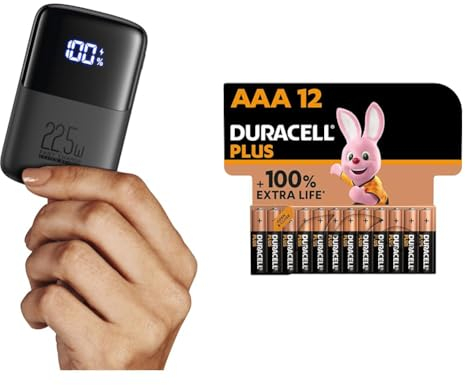 Batterie INIU Power Bank e Duracell Plus AAA, 12 pezzi, potenza a lunga durata, batteria AAA per casa e ufficio