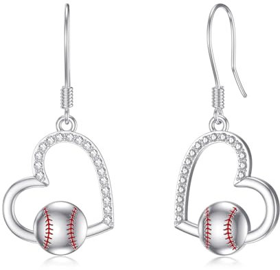 HARMONY BOLA Baseball Ohrringe Sterlingsilber Herz Baseball Ohrhänger Sportschmuck Geburtstagsgeschenke für Frauen Teenager Mädchen