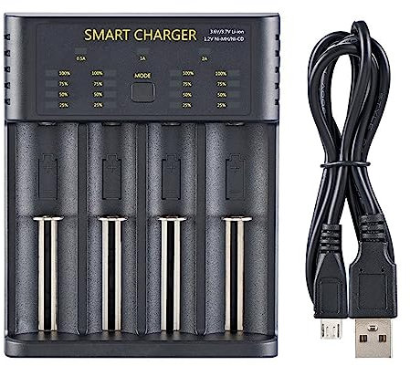 yanwuwa 4-Slot Universal Rechargeable Battery Charger Led For 18650 26650 16340 Battery Charging ForNI-MH/NI-CD AA Smart- 18650 Charger 4-slot For 3.6V/3.7V Lithium Battery 1.2V Ni-MH/Ni-Cd High
