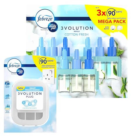 3Volution Air Freshener Plug in Refills - Cotton Fresh Triple Pack x 20ml Plug in Air Freshener Refill & Plug In Diffuser. Air Fresheners for Home with Card. Great Odour Eliminator, Toilet Fresheners