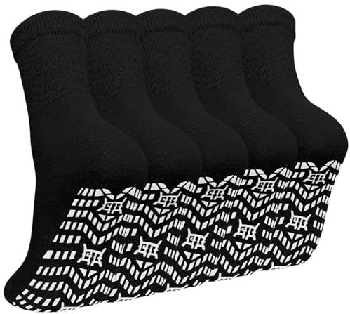 ZAKASA Rutschfeste Damen Antirutsch Socken: ABS Stoppersocken Socken Frauen Ohne Gummibund Anti Rutsch Socken mit Noppen EU 39-42 Schwarz 5 Paar