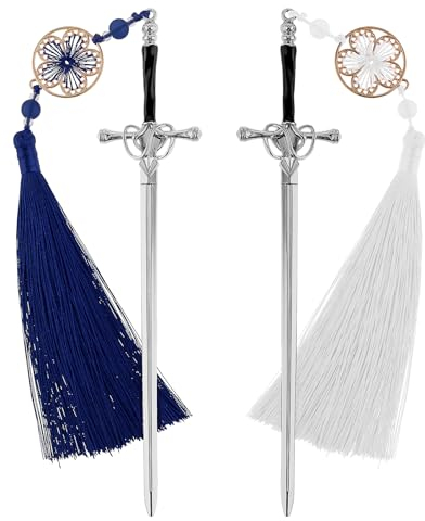 Jeffdad 2 Stück Schwert Lesezeichen, Quaste Metall Lesezeichen Vintage Lesezeichen Personalisierte Lesezeichen Bookmark für Leseliebhaber Lustige Lesezeichen Geschenk für Frauen Männer(Weiße+Blaue)