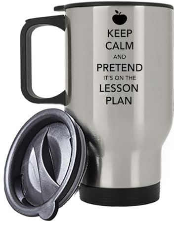 Giftme Keep Calm and Pretend It's On The Lesson Plan, Best Teachers Presents, Insulated Travel Mug, Tea, Coffee Mug. (Silver)
