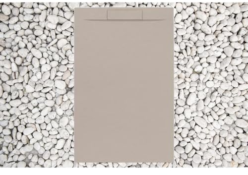 Duschtasse 75 x 195 cm, Moka RAL 1001 Line Plus, aus Harz und Marmorpulver mit seitlichem Gitter aus Marmorharz