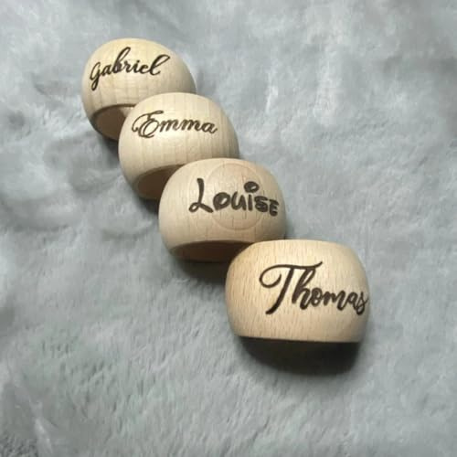 Personalisierter Serviettenring aus Holz, rustikale Hochzeit, Weihnachten, Taufe, Jungen, Mädchen, 1. Erstkommunion, Tischdekoration, individuelle Serviettenringhalter (4 Stück)