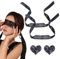 SIRLOMU 2 Stück Elegante Sexy Spitze Augenmaske, Schlafende Augenmaske, Rollenspiel Augenmaske, Paar Herzförmige Spitze Brustaufnäher (Schwarz)