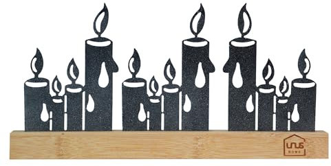 UNUS Weihnachtsdeko aus Metall, Kerzen-Silhouetten mit Schneeoptik, 15x30x2,6 cm, Aufsteller, in Schwarz-Weiß, Moderne Deko für Fenster, Tisch, Kamin oder Regal