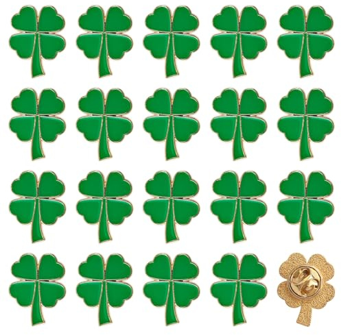 WANDIC 20PCS Shamrock Clover Broschen St.Patrick's Day Grüne Blätter Pins Vier-Blatt Clover Emaille Broschen für St.Patrick's Day Kleidung Zubehör