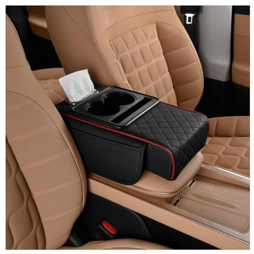Car Center Console Armrest Pillow for Audi Q2 Q3 Q4 Q7 TT TTS TT-RS e-tron GT,PU Leather Car Armrest Cushion with Cup Holder Memory Foam Armrest Cushion,F