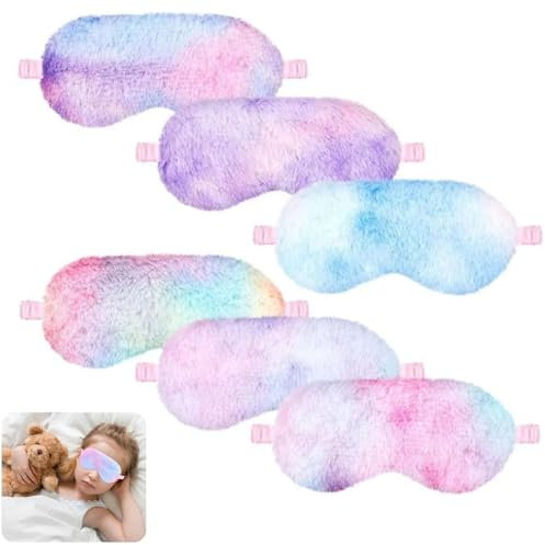 Plüsch Augenmaske, 6 Stück 24×10cm Schlafmaske, Flauschige Augenabdeckung für Augenbinde Weich Augenmaske für Kinder Mädchen Partytütenfüller Partygeschenke für Kindergeburtstage (6 Farben)
