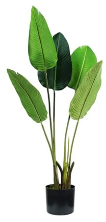 Avilia Planta de Strelitzia Artificial con 5 Hojas, 100 cm, Maceta con Musgo Natural, ambientes Interiores, Planta Falsa Alta de Interior